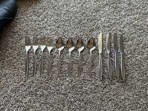 Vintage Oneida Craft Deluxe Textura Stainless Flatware 12 Piece MCM Set